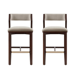 Manhattan Comfort Patricia Velvet Barstool Set Of 2 - Luxurious Comfort With Beech Wood Legs & Glamorous Gold Footrest Linen Beech Wood 2-bs026-ln
