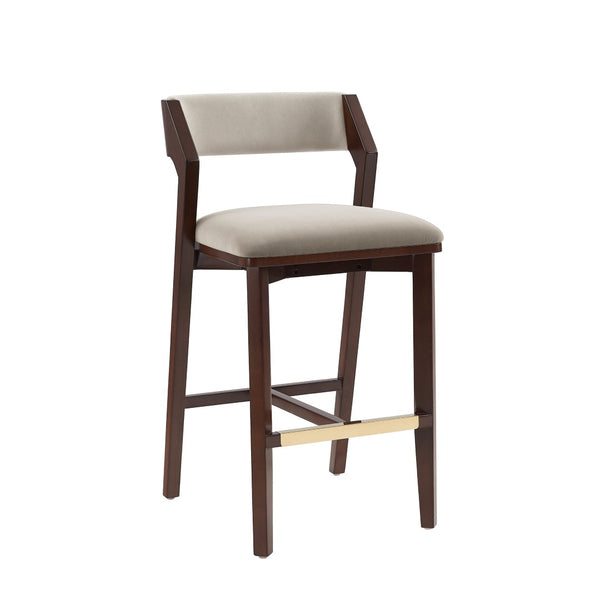 Manhattan Comfort Patricia Velvet Barstool Set Of 2 - Luxurious Comfort With Beech Wood Legs & Glamorous Gold Footrest Linen Beech Wood 2-bs026-ln