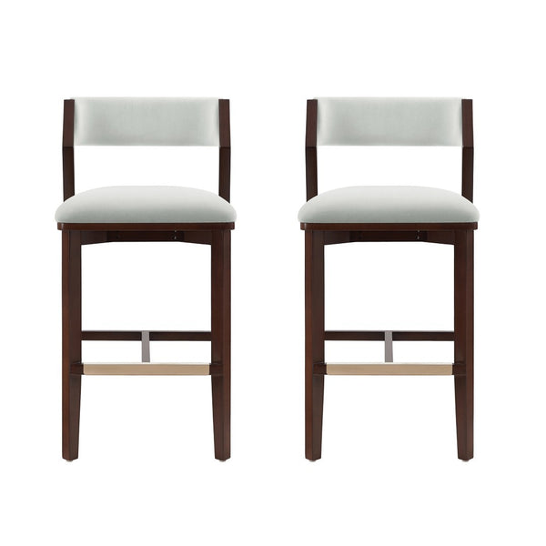 Manhattan Comfort Patricia Velvet Barstool Set Of 2 - Luxurious Comfort With Beech Wood Legs & Glamorous Gold Footrest White Glacier Beech Wood 2-bs026-wh