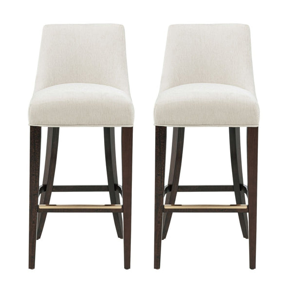 Manhattan Comfort Beever Chenille Barstool Set Of 2 With Elegant Rubberwood Legs For Stylish Kitchen Or Bar Decor Cream Rubberwood 2-bs027-cr