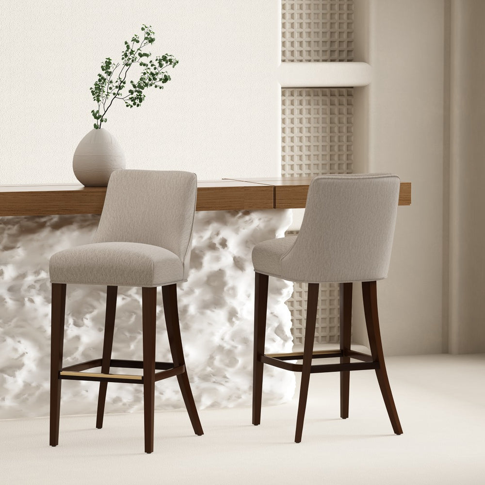 Manhattan Comfort Beever Chenille Barstool Set Of 2 With Elegant Rubberwood Legs For Stylish Kitchen Or Bar Decor Taupe Rubberwood 2-bs027-tp