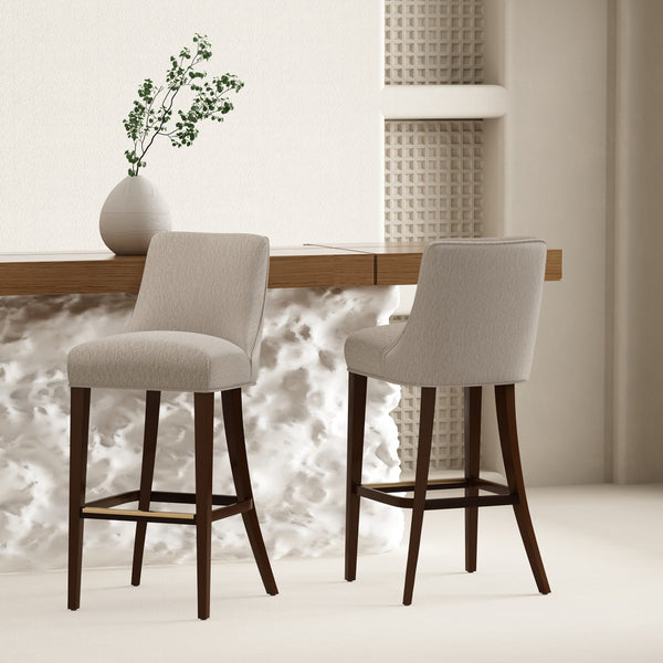 Manhattan Comfort Beever Chenille Barstool Set Of 2 With Elegant Rubberwood Legs For Stylish Kitchen Or Bar Decor Taupe Rubberwood 2-bs027-tp