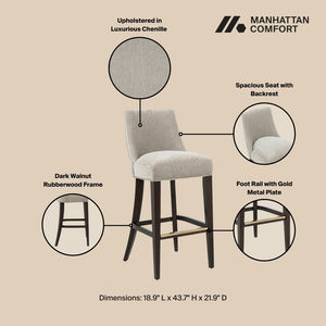 Manhattan Comfort Beever Chenille Barstool Set Of 2 With Elegant Rubberwood Legs For Stylish Kitchen Or Bar Decor Taupe Rubberwood 2-bs027-tp