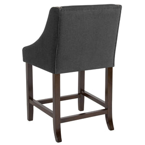 English Elm Carmel 24" High Transitional Walnut Counter Height Stools Set of 2 with Elegant Nailhead Trim Charcoal Fabric 2-CH-182020-24-BK-F-GG