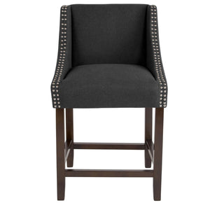 English Elm Carmel 24" High Transitional Walnut Counter Height Stools Set of 2 with Elegant Nailhead Trim Charcoal Fabric 2-CH-182020-24-BK-F-GG