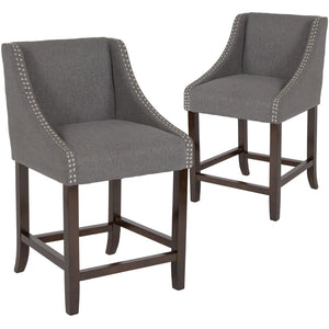 English Elm Carmel 24" High Transitional Walnut Counter Height Stools Set of 2 with Elegant Nailhead Trim Dark Gray Fabric 2-CH-182020-24-DKGY-F-GG