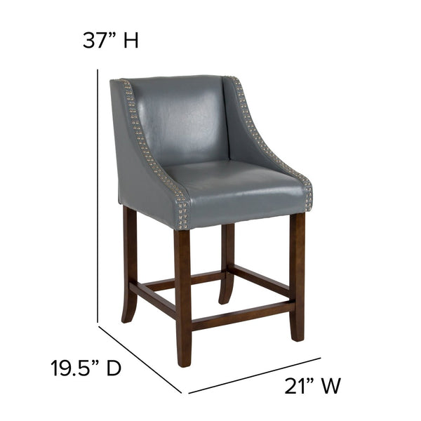 English Elm Carmel 24" High Transitional Walnut Counter Height Stools Set of 2 with Elegant Nailhead Trim Light Gray LeatherSoft 2-CH-182020-24-LTGY-GG