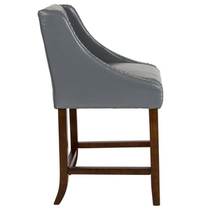 English Elm Carmel 24" High Transitional Walnut Counter Height Stools Set of 2 with Elegant Nailhead Trim Light Gray LeatherSoft 2-CH-182020-24-LTGY-GG