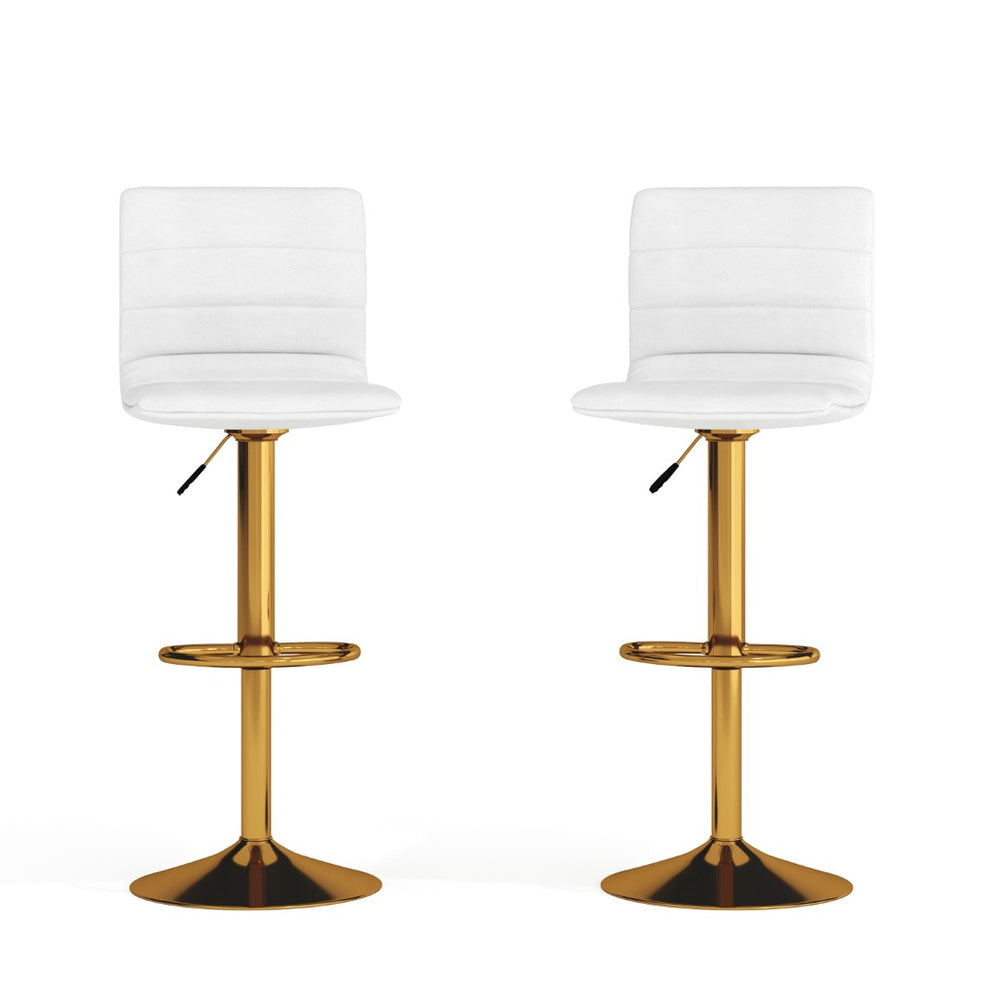English Elm Vincent Modern Adjustable Bar Stools Set of 2 - Chic Swivel Design for Kitchen or Game Room Decor White Vinyl/Gold Frame 2-CH-92023-1-WH-G-GG