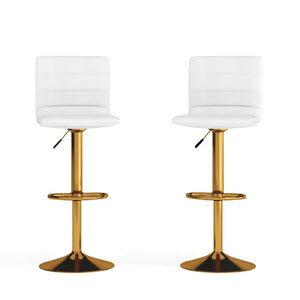 English Elm Vincent Modern Adjustable Bar Stools Set of 2 - Chic Swivel Design for Kitchen or Game Room Decor White Vinyl/Gold Frame 2-CH-92023-1-WH-G-GG
