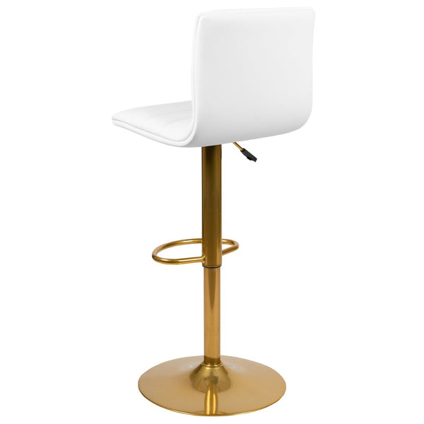 English Elm Vincent Modern Adjustable Bar Stools Set of 2 - Chic Swivel Design for Kitchen or Game Room Decor White Vinyl/Gold Frame 2-CH-92023-1-WH-G-GG