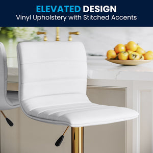 English Elm Vincent Modern Adjustable Bar Stools Set of 2 - Chic Swivel Design for Kitchen or Game Room Decor White Vinyl/Gold Frame 2-CH-92023-1-WH-G-GG