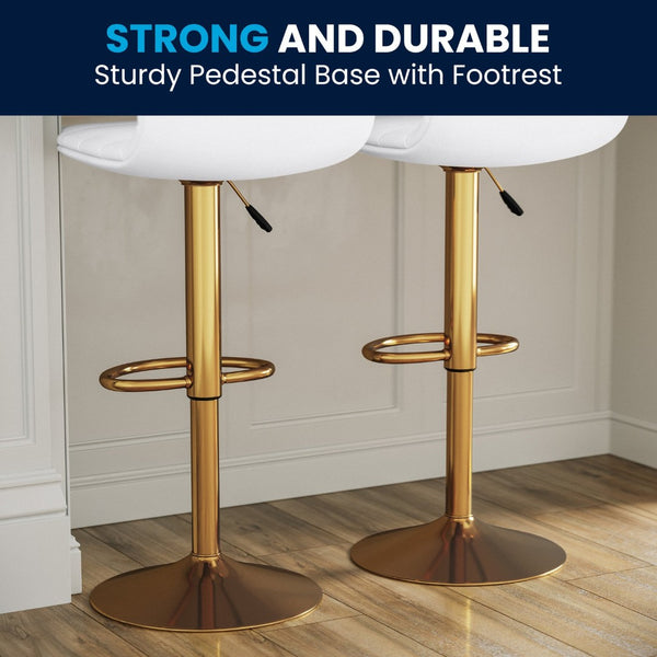 English Elm Vincent Modern Adjustable Bar Stools Set of 2 - Chic Swivel Design for Kitchen or Game Room Decor White Vinyl/Gold Frame 2-CH-92023-1-WH-G-GG