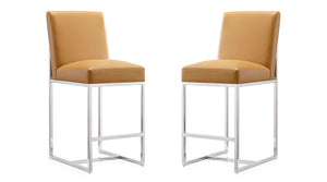 Manhattan Comfort Element Mid-Century Modern Counter Stool (Set of 2) Camel and Polished Chrome 2-CS003-CL
