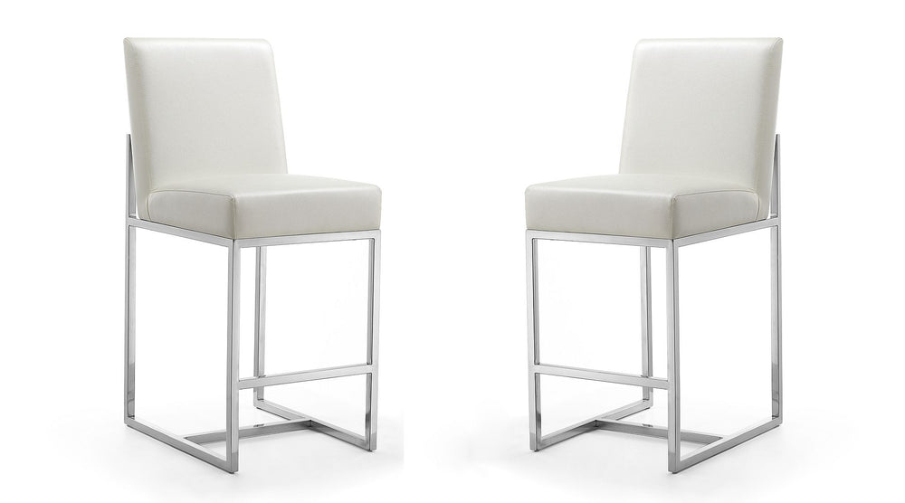 Manhattan Comfort Element Mid-Century Modern Counter Stool (Set of 2) Pearl White and Polished Chrome 2-CS003-PW
