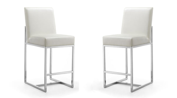 Manhattan Comfort Element Mid-Century Modern Counter Stool (Set of 2) Pearl White and Polished Chrome 2-CS003-PW