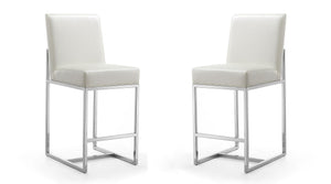 Manhattan Comfort Element Mid-Century Modern Counter Stool (Set of 2) Pearl White and Polished Chrome 2-CS003-PW