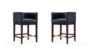 Manhattan Comfort Kingsley Mid-Century Modern Counter Stool (Set of 2) Black and Dark Walnut 2-CS005-BK