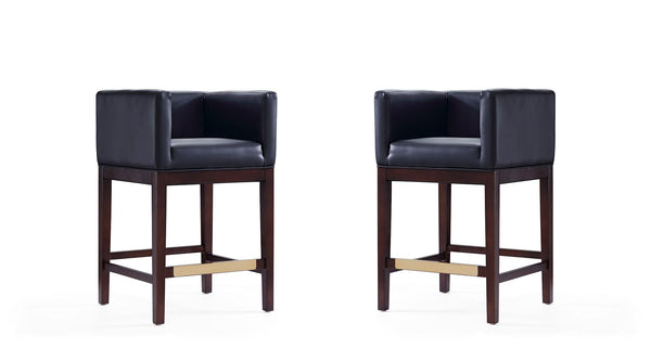 Manhattan Comfort Kingsley Mid-Century Modern Counter Stool (Set of 2) Black and Dark Walnut 2-CS005-BK