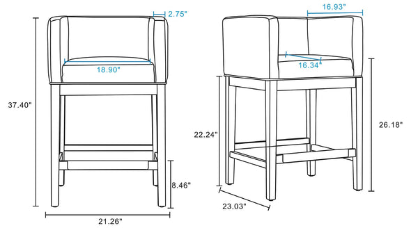 Manhattan Comfort Kingsley Mid-Century Modern Counter Stool (Set of 2) Black and Dark Walnut 2-CS005-BK