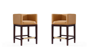 Manhattan Comfort Kingsley Mid-Century Modern Counter Stool (Set of 2) Camel and Dark Walnut 2-CS005-CL