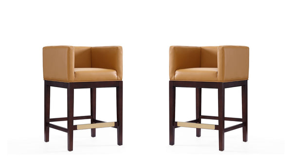 Manhattan Comfort Kingsley Mid-Century Modern Counter Stool (Set of 2) Camel and Dark Walnut 2-CS005-CL