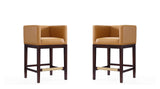 Manhattan Comfort Kingsley Mid-Century Modern Counter Stool (Set of 2) Camel and Dark Walnut 2-CS005-CL