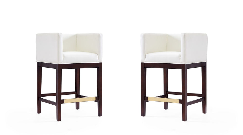 Manhattan Comfort Kingsley Mid-Century Modern Counter Stool (Set of 2) Ivory and Dark Walnut 2-CS005-IV