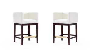 Manhattan Comfort Kingsley Mid-Century Modern Counter Stool (Set of 2) Ivory and Dark Walnut 2-CS005-IV