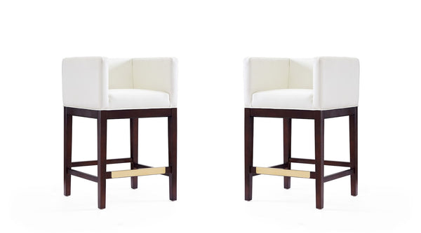 Manhattan Comfort Kingsley Mid-Century Modern Counter Stool (Set of 2) Ivory and Dark Walnut 2-CS005-IV