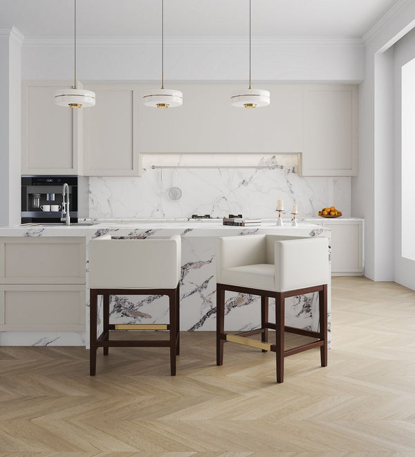 Manhattan Comfort Kingsley Mid-Century Modern Counter Stool (Set of 2) Ivory and Dark Walnut 2-CS005-IV