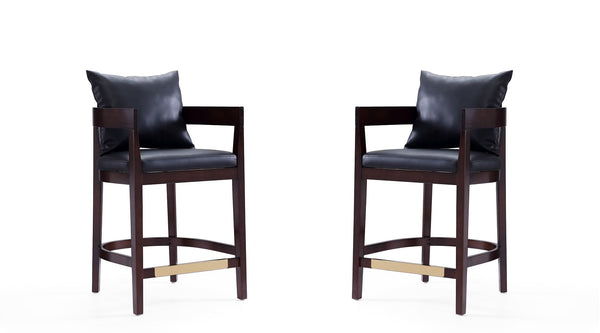 Manhattan Comfort Ritz Mid-Century Modern Counter Stool (Set of 2) Black and Dark Walnut 2-CS006-BK