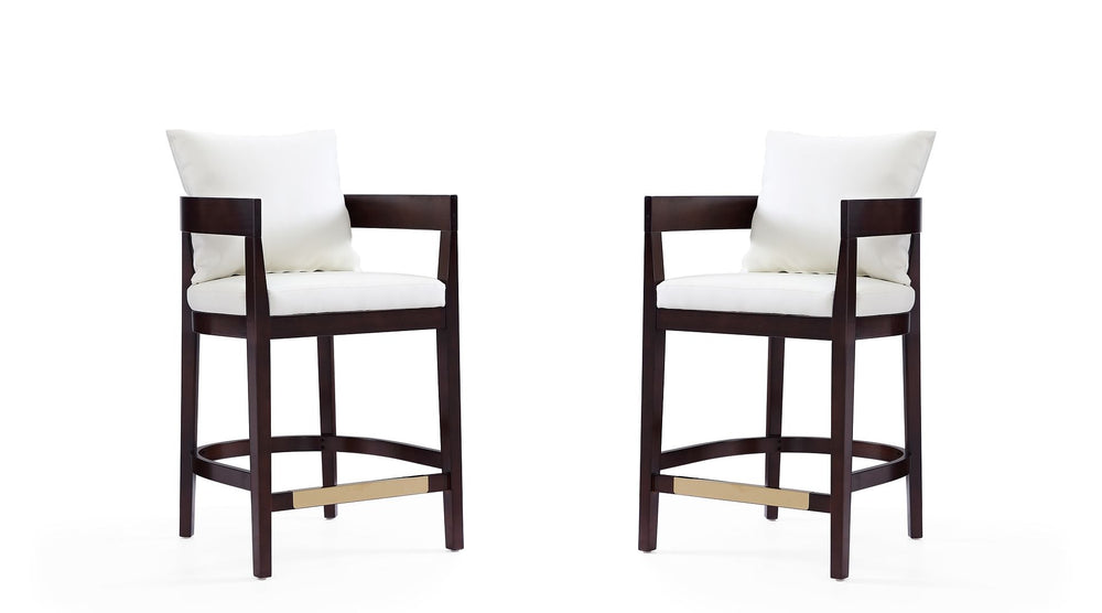 Manhattan Comfort Ritz Mid-Century Modern Counter Stool (Set of 2) Ivory and Dark Walnut 2-CS006-IV
