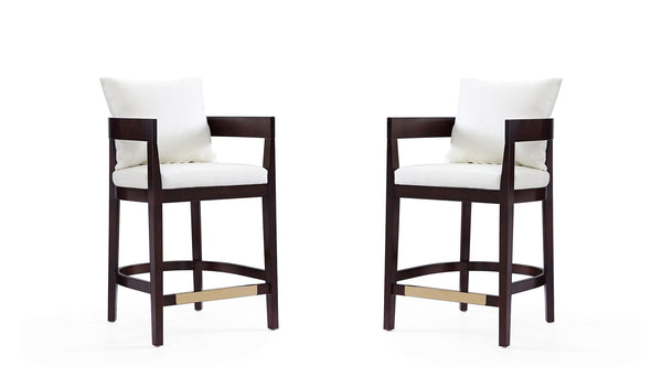 Manhattan Comfort Ritz Mid-Century Modern Counter Stool (Set of 2) Ivory and Dark Walnut 2-CS006-IV