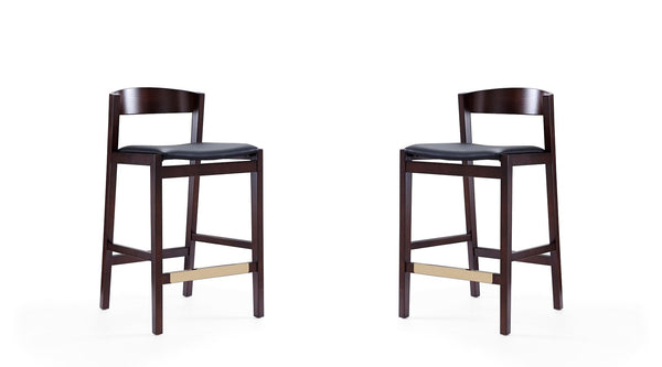 Manhattan Comfort Klismos Mid-Century Modern Counter Stool (Set of 2) Black and Dark Walnut 2-CS007-BK