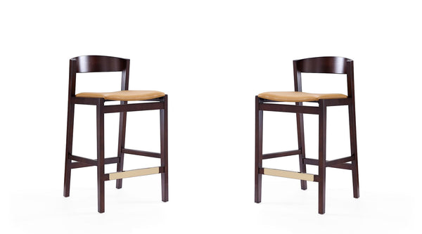 Manhattan Comfort Klismos Mid-Century Modern Counter Stool (Set of 2) Camel and Dark Walnut 2-CS007-CL