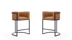 Manhattan Comfort Cosmopolitan Mid-Century Modern Counter Stool (Set of 2) Camel and Black 2-CS008-CL
