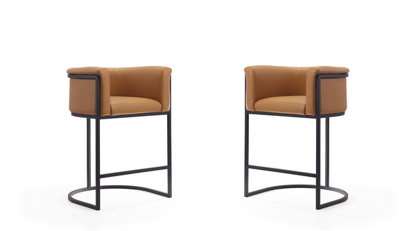 Manhattan Comfort Cosmopolitan Mid-Century Modern Counter Stool (Set of 2) Camel and Black 2-CS008-CL