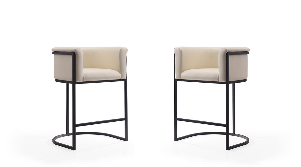 Manhattan Comfort Cosmopolitan Mid-Century Modern Counter Stool (Set of 2) Cream and Black 2-CS008-CR