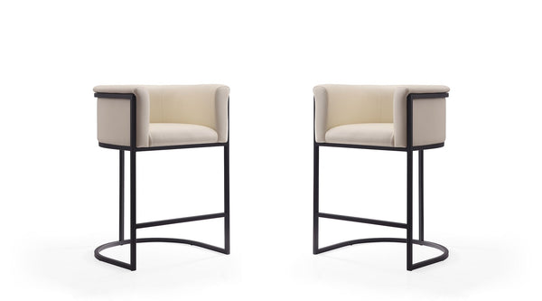 Manhattan Comfort Cosmopolitan Mid-Century Modern Counter Stool (Set of 2) Cream and Black 2-CS008-CR