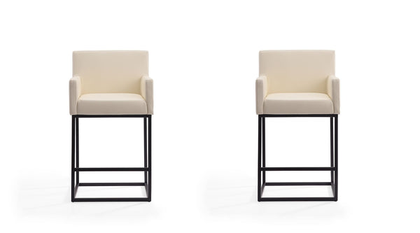Manhattan Comfort Ambassador Mid-Century Modern Counter Stool (Set of 2) Cream and Black 2-CS010-CR