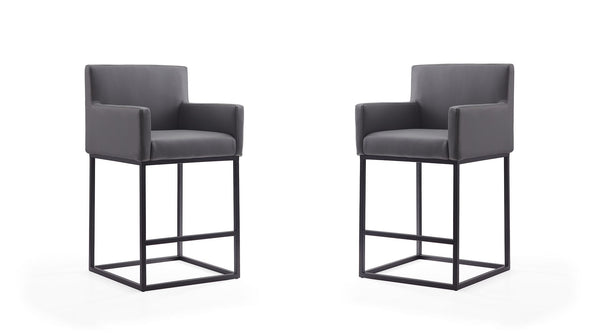 Manhattan Comfort Ambassador Mid-Century Modern Counter Stool (Set of 2) Grey and Black 2-CS010-GY