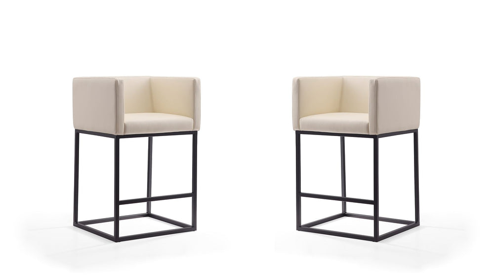 Manhattan Comfort Embassy Mid-Century Modern Counter Stool (Set of 2) Cream and Black 2-CS011-CR
