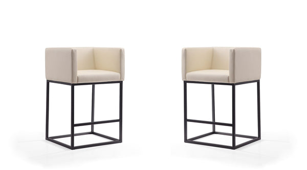 Manhattan Comfort Embassy Mid-Century Modern Counter Stool (Set of 2) Cream and Black 2-CS011-CR