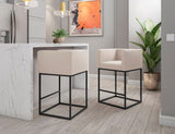 Manhattan Comfort Embassy Mid-Century Modern Counter Stool (Set of 3) Cream and Black 3-CS011-CR