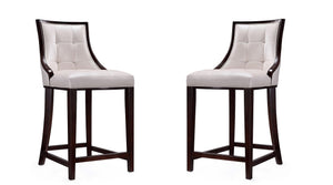 Manhattan Comfort Fifth Avenue Traditional Counter Stool (Set of 2) Pearl White and Walnut 2-CS012-PW