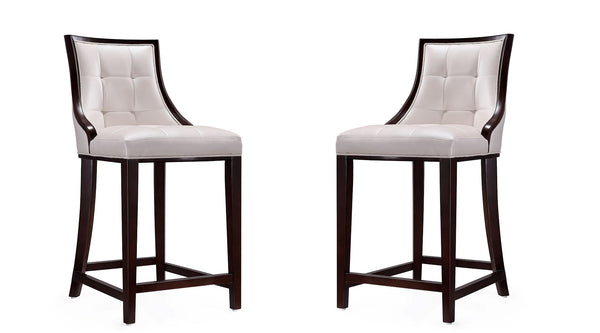 Manhattan Comfort Fifth Avenue Traditional Counter Stool (Set of 2) Pearl White and Walnut 2-CS012-PW
