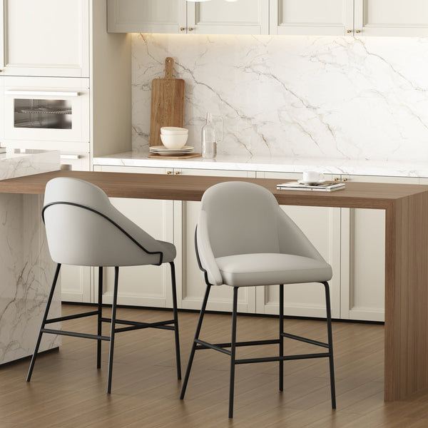 Manhattan Comfort Gracie Leatherette Counter Stools With Steel Legs For Elegant Dining Spaces – Timeless Design Stone And Black Steel 2-cs019-bst