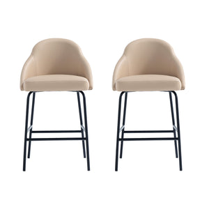 Manhattan Comfort Gracie Leatherette Counter Stools With Steel Legs For Elegant Dining Spaces – Timeless Design Tan And Black Steel 2-cs019-btn
