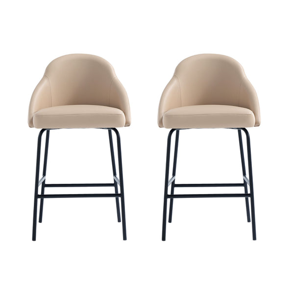 Manhattan Comfort Gracie Leatherette Counter Stools With Steel Legs For Elegant Dining Spaces – Timeless Design Tan And Black Steel 2-cs019-btn